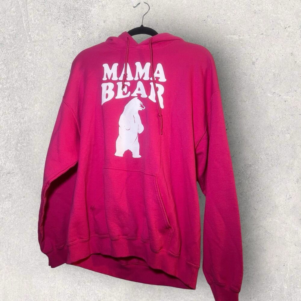 Mama Bear Pink Large Gildan Hooded Sweatshirt